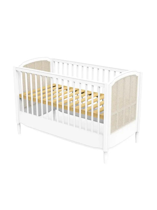 Culla Lettino Hermione60x120 in Legno Bianco e Rattan - Théo Bébé