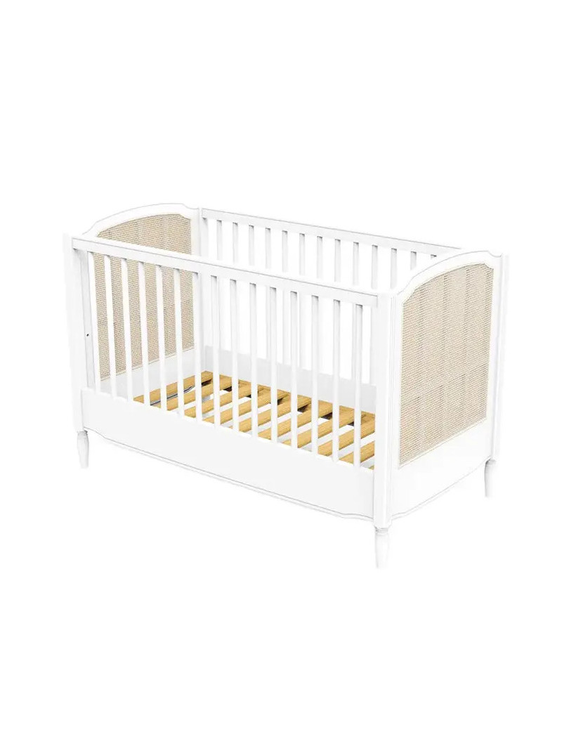 Children's Evolutive Bed Hermione 60x120 in White Wood & Rattan - Théo Bébé