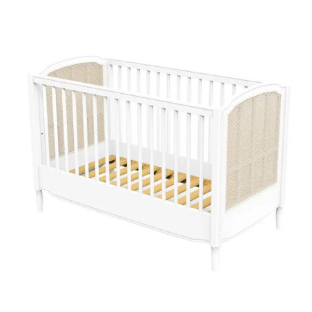 Culla Lettino Hermione60x120 in Legno Bianco e Rattan - Théo Bébé