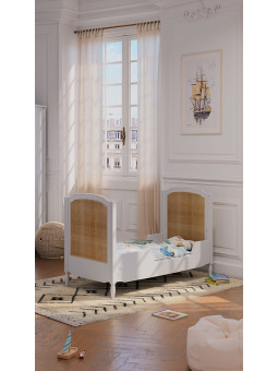 Culla Lettino Hermione60x120 in Legno Bianco e Rattan - Théo Bébé