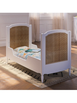 Children's Evolutive Bed Hermione 60x120 in White Wood & Rattan - Théo Bébé