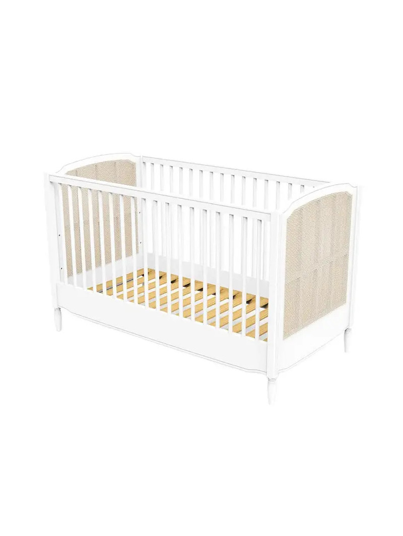 Children's Evolutive Bed Hermione 70x140 in White Wood & Rattan - Théo Bébé