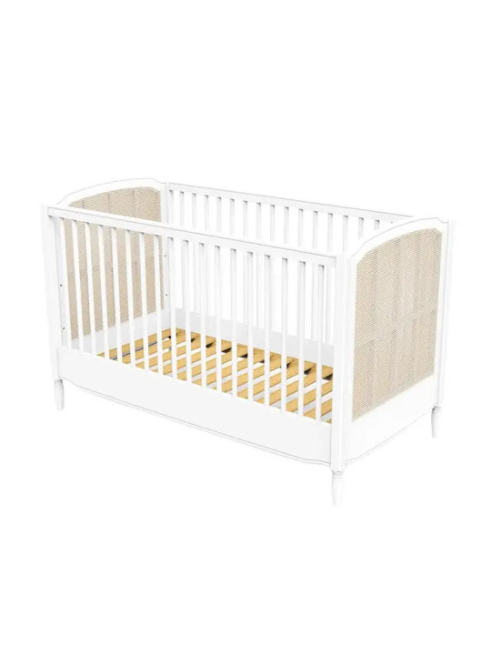 Culla Lettino Hermione 70x140 in Legno Bianco e Rattan - Théo Bébé