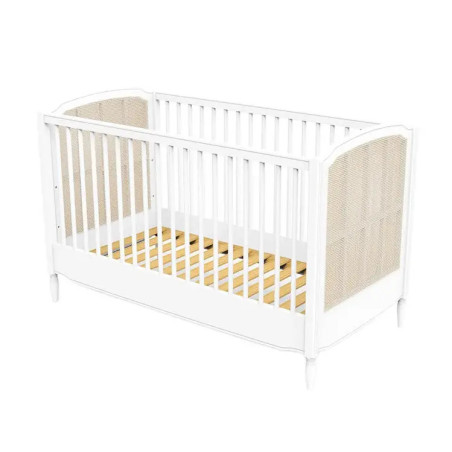 Culla Lettino Hermione 70x140 in Legno Bianco e Rattan - Théo Bébé