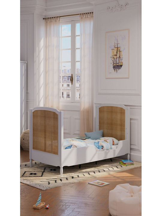 Culla Lettino Hermione 70x140 in Legno Bianco e Rattan - Théo Bébé