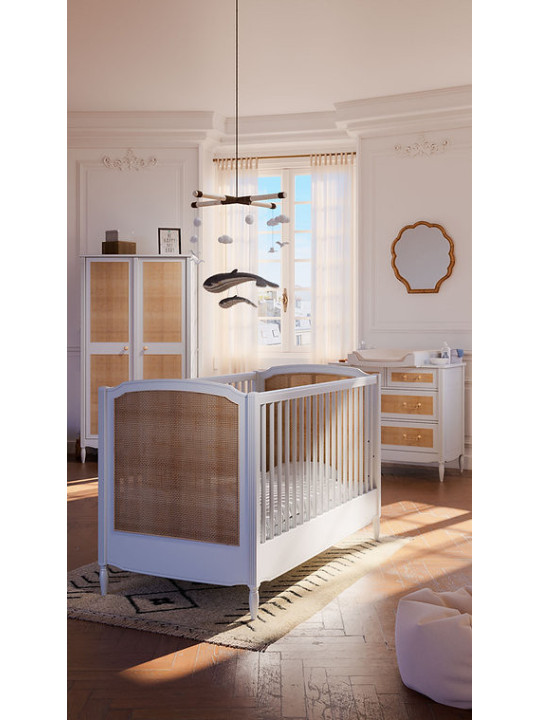 Culla Lettino Hermione 70x140 in Legno Bianco e Rattan - Théo Bébé
