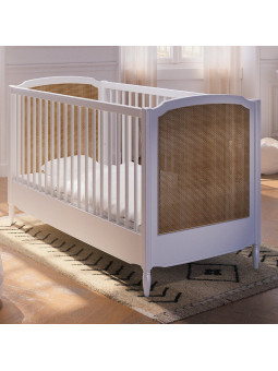 Culla Lettino Hermione 70x140 in Legno Bianco e Rattan - Théo Bébé