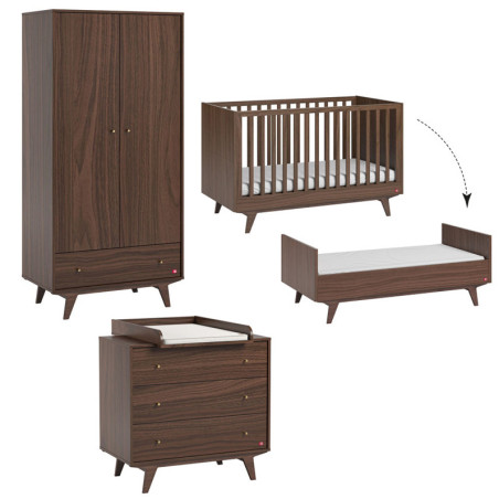 3 Piece Nursery Set Mid Walnut Wood - VOX