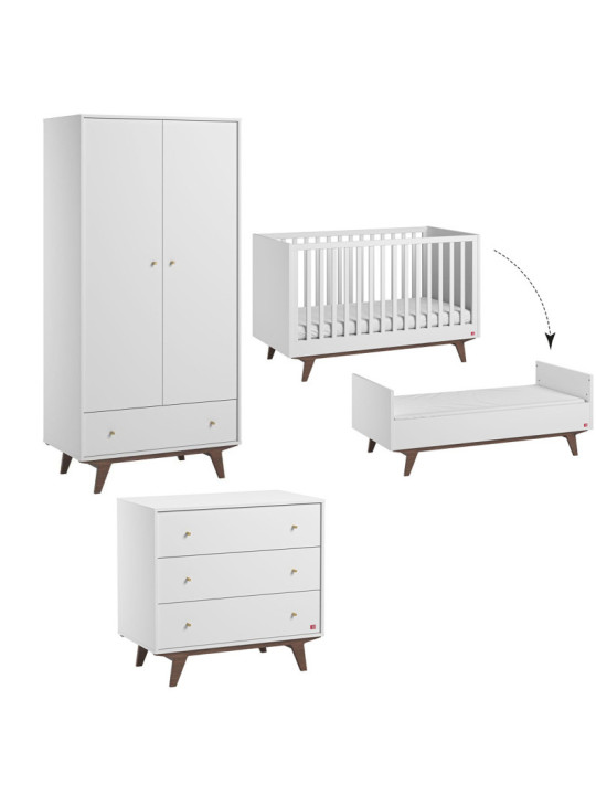 Cameretta Completa 3 Pezzi con Culla 70x140 serie Mid bianca - VOX