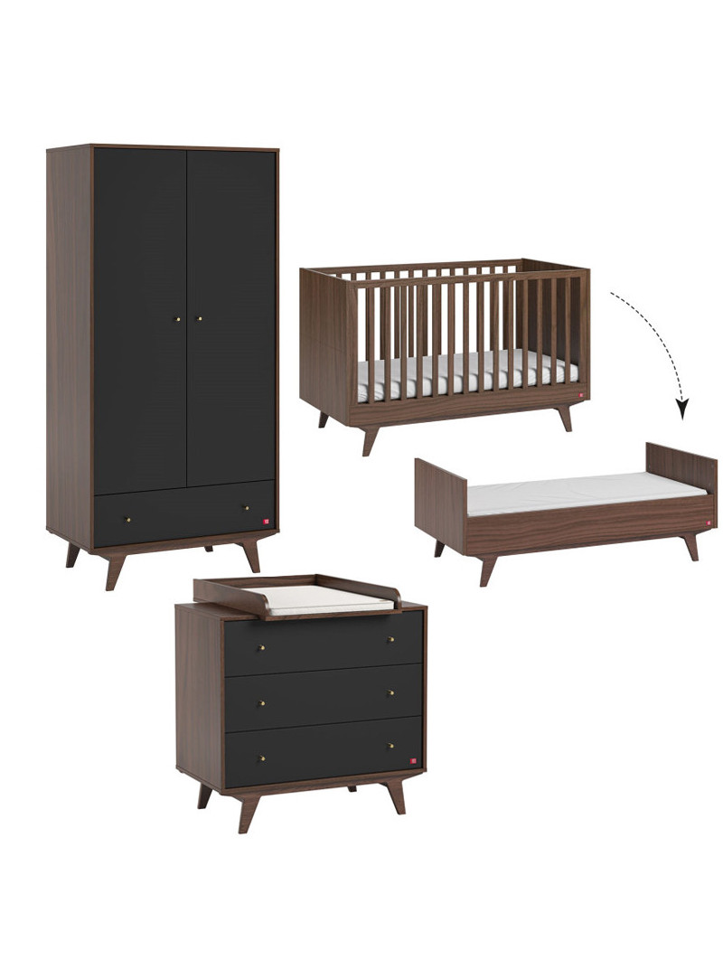 Cameretta Completa 3 Pezzi con Culla 70x140 serie Mid Nera - VOX