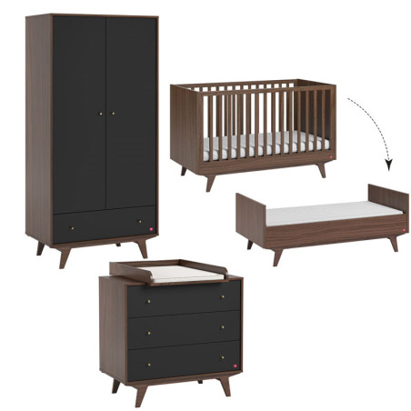 Cameretta Completa 3 Pezzi con Culla 70x140 serie Mid Nera - VOX