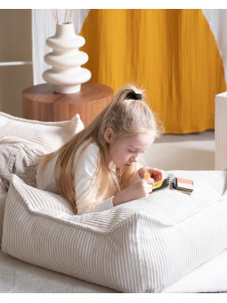 Pouf Quadrato in Velluto a Coste Bianco per Bambini - Wigiwama