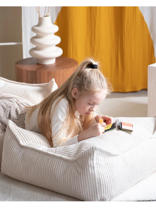 Pouf Quadrato in Velluto a Coste Bianco per Bambini - Wigiwama
