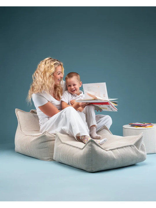 Pouf Quadrato in Velluto a Coste Bianco per Bambini - Wigiwama