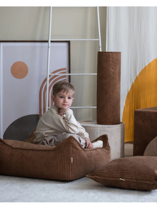 Pouf Quadrato in Velluto a Coste Caramello per Bambini - Wigiwama