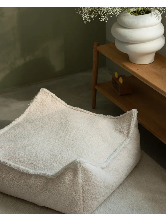 Pouf Quadrato in Tessuto Teddy Bianco Crema - Wigiwama
