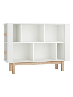 Children's Low Bookcase Miloo in White Wood - Pinio