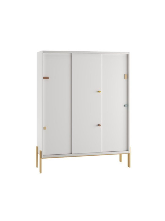 Children's 3-door Sliding Wardrobe Cube White - Pinio