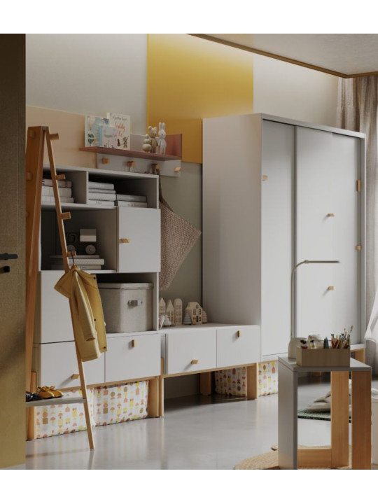 Children's 3-door Sliding Wardrobe Cube White - Pinio
