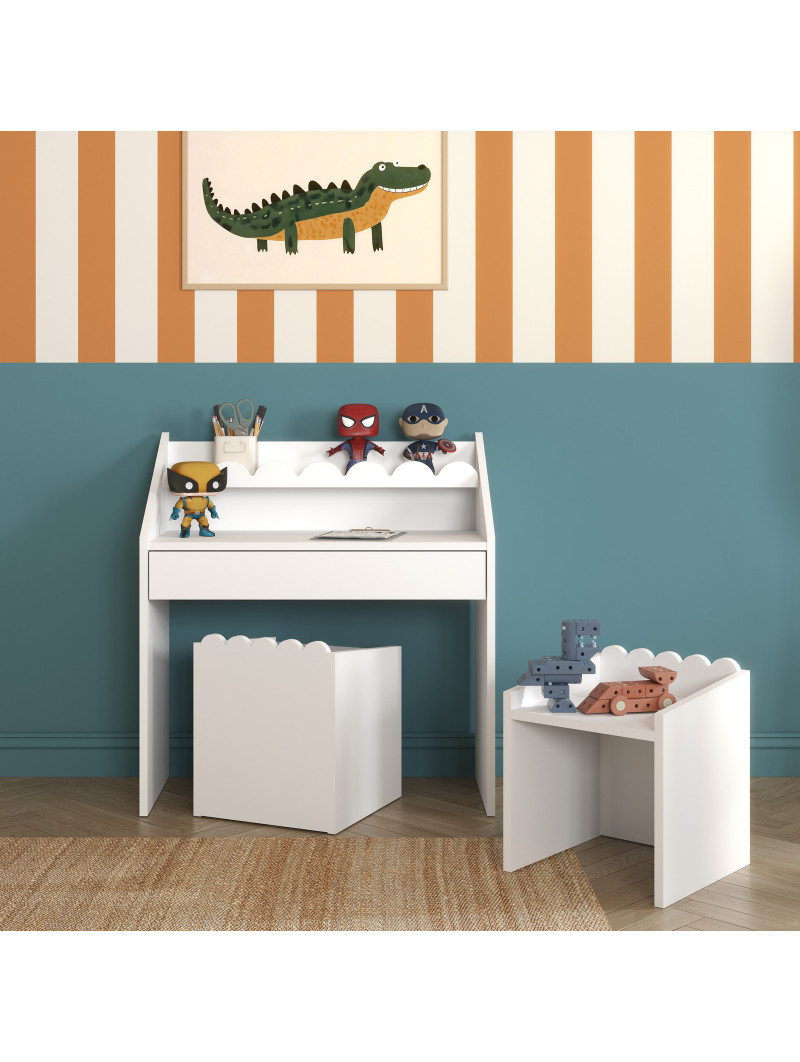 Set Scrivania + Sedie Montessoriane Book Nook Bianco - BellAmy