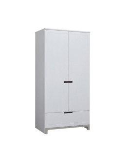 Guardaroba con 2 ante per la Cameretta dei Bambini in Legno di Pino bianco e grigio o rosa - Collezione Mini