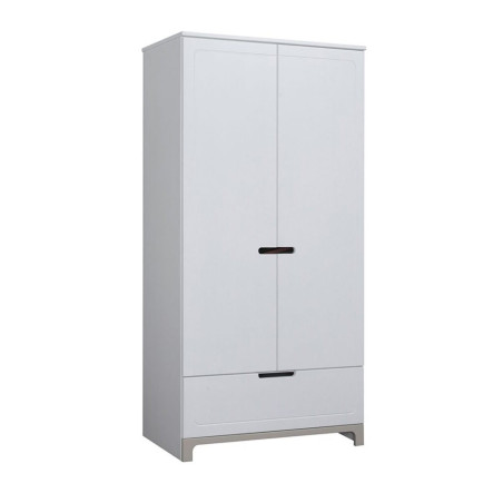 Children's bedroom 2-Door Wardrobe in white and grey or pink Pine Wood - Mini Collection
