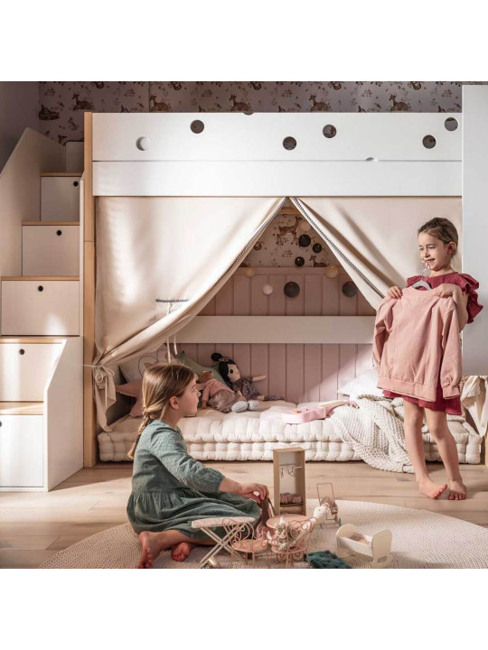 Funflex white Children's Double High Bed with storage stairs – Inmondo