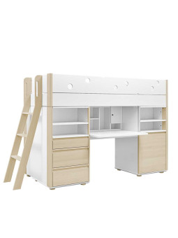 Funflex white Raised Bed with built-in desk and cabinets – Inmondo