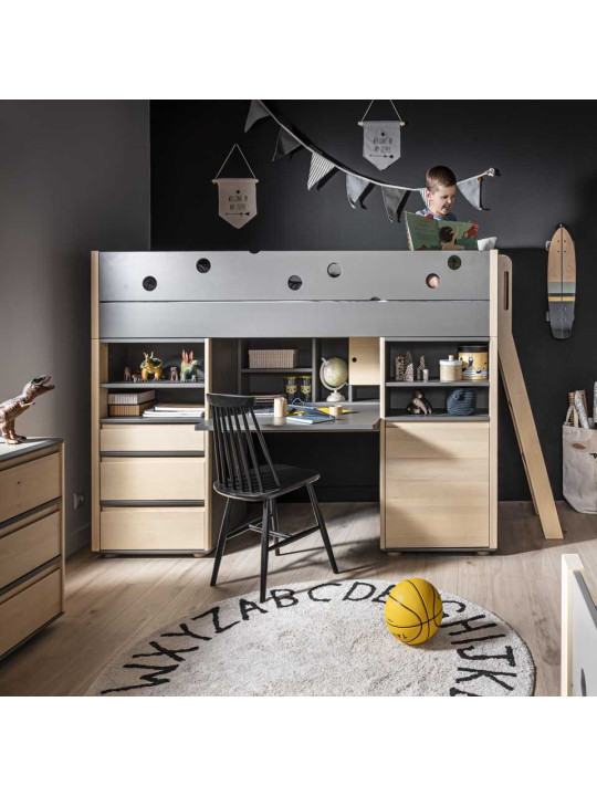 Letto rialzato Funflex con scrivania e armadietti integrati – Inmondo