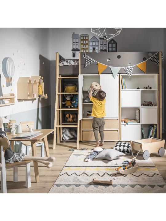Funflex Children's Grey High Bed with Desk and Shelf – Inmondo