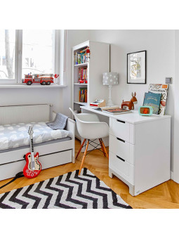 Children's bedroom Desk with drawers in white and grey or pink Pine Wood - Mini Collection