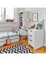 Children's bedroom Desk with drawers in white and grey or pink Pine Wood - Mini Collection