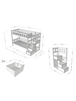 Letto a castello per bambini Plotty con scala contenitore - Benlemi
