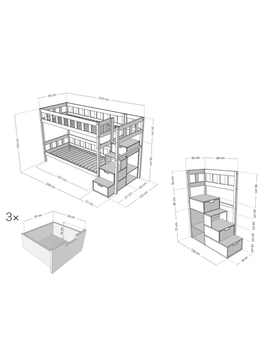 Children's Bunk bed Plotty with storage stairs - Benlemi