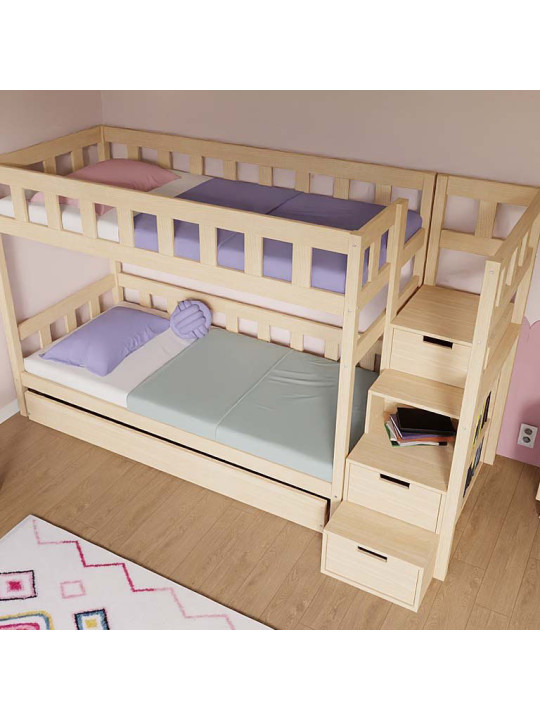 Children's Bunk bed Plotty with storage stairs - Benlemi
