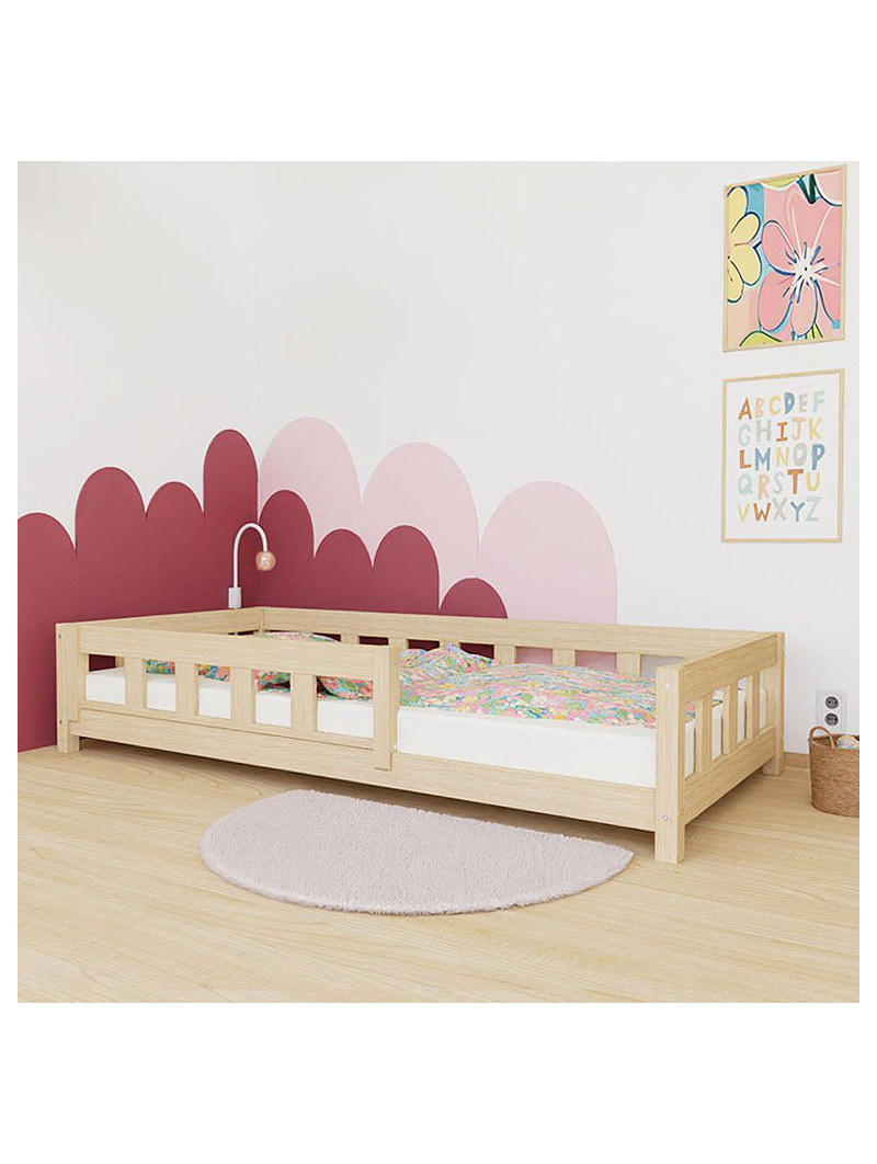 Low children's single bed Plotty with front safety rail - Benlemi