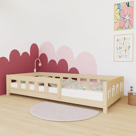 Low children's single bed Plotty with front safety rail - Benlemi
