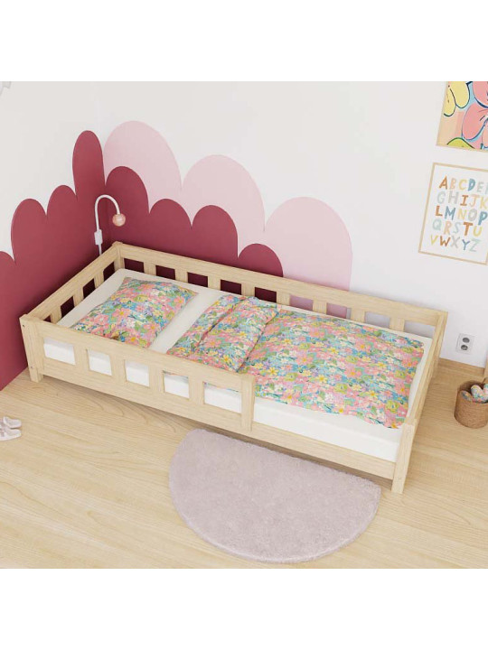 Low children's single bed Plotty with front safety rail - Benlemi