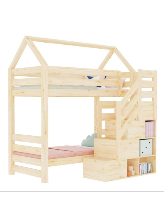 Children's House bunk bed Alpy with front storage stairs - Benlemi