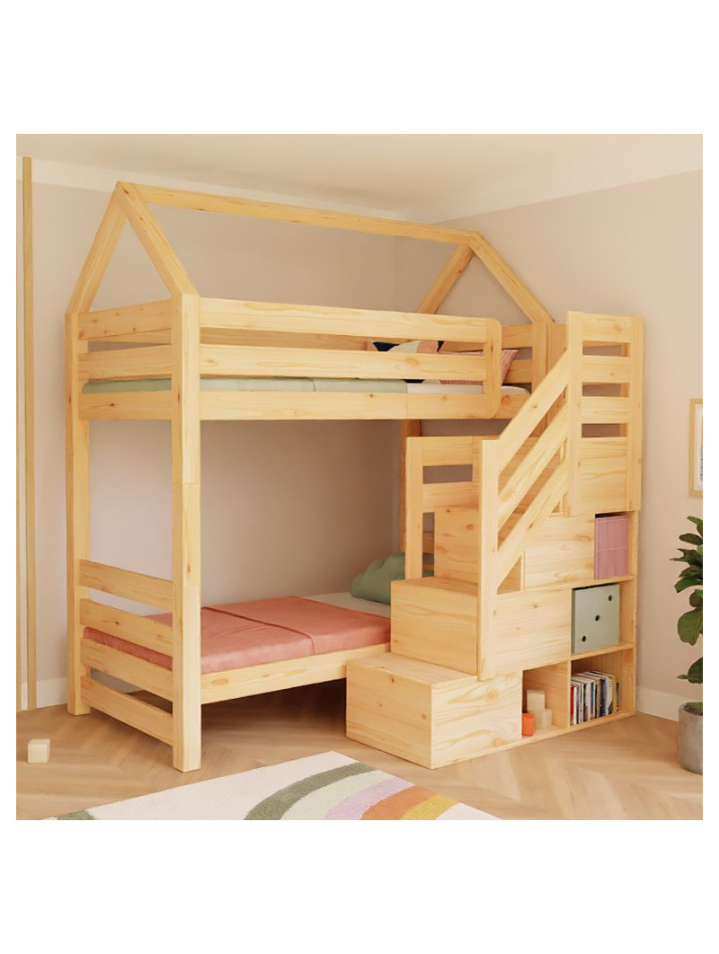 Children's House bunk bed Alpy with front storage stairs - Benlemi