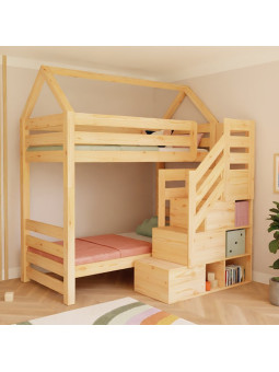Children's House bunk bed Alpy with front storage stairs - Benlemi