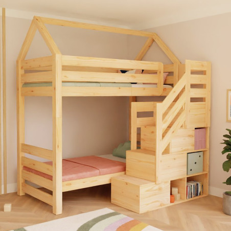 Children's House bunk bed Alpy with front storage stairs - Benlemi