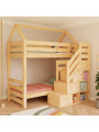 Letto a castello casetta per bambini Alpy con scala contenitore frontale - Benlemi