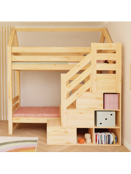 Children's House bunk bed Alpy with front storage stairs - Benlemi