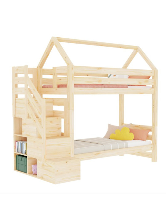 Children's House bunk bed Alpy with side storage stairs - Benlemi