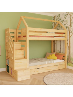 Letto a castello casetta Alpy con scala contenitore laterale - Benlemi