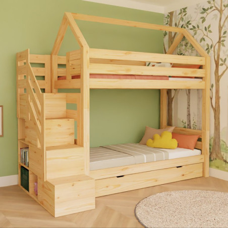 Children's House bunk bed Alpy with side storage stairs - Benlemi