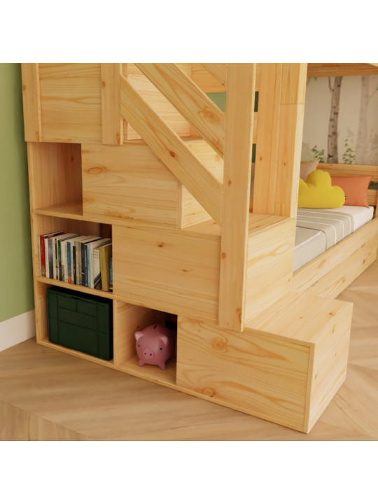 Children's House bunk bed Alpy with side storage stairs - Benlemi