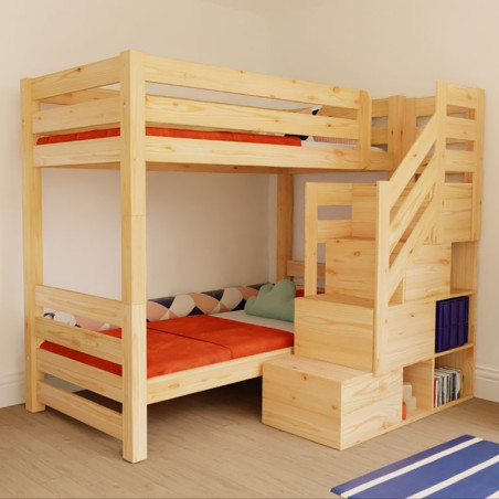 Letto a castello Atlas con scala contenitore frontale - Benlemi