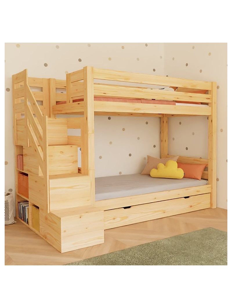 Letto a castello Atlas con scala contenitore laterale - Benlemi